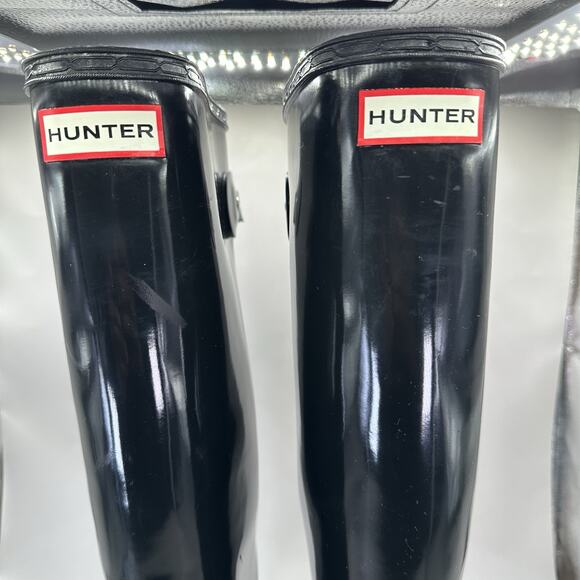 Hunter Original Tall Adjustable Back Classic Boots Gloss Black Women's Size 9 US - Picture 5 of 13